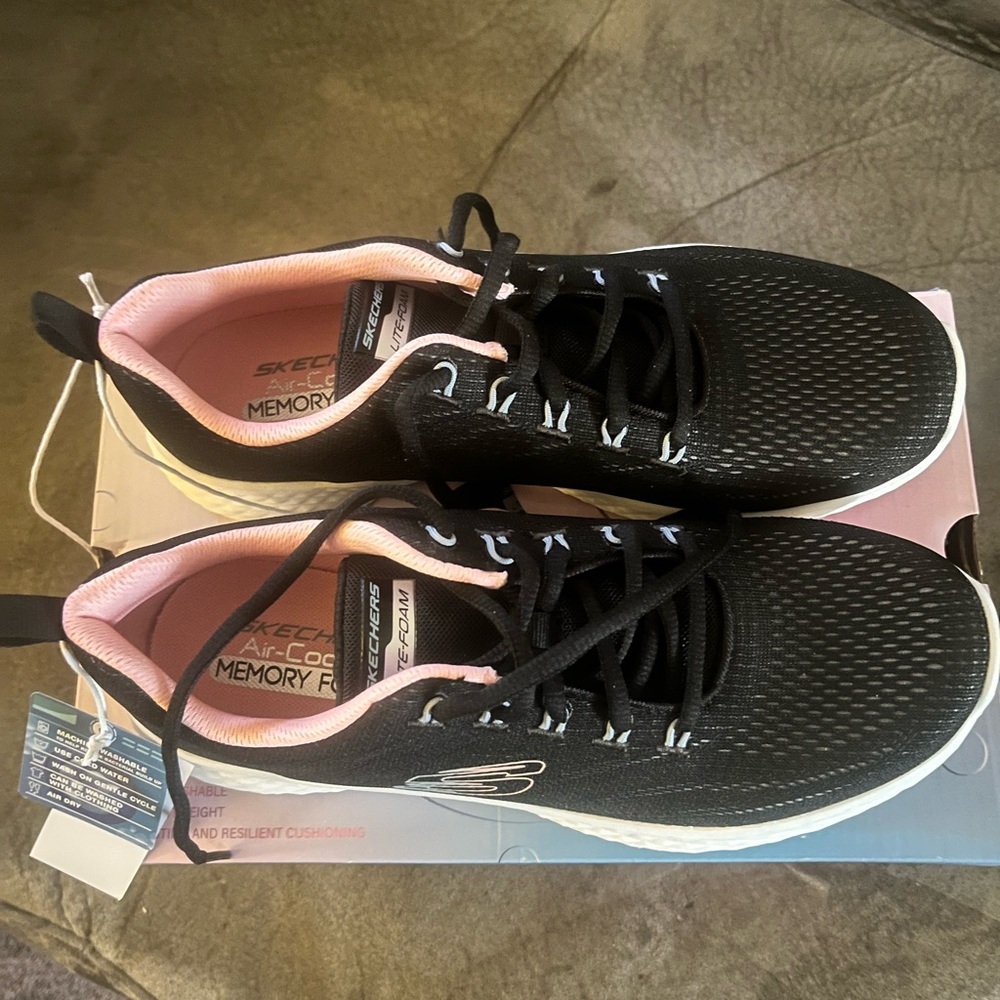 Skechers Women's Lite Foam Black Sneakers with Pink Highlights
